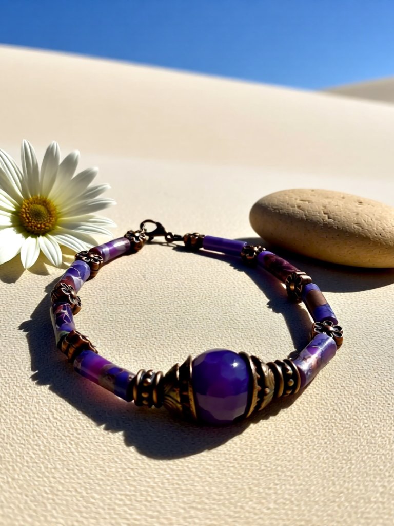 Purple Sea Sediment Jasper Agate Bracelet - Slim-Line Boho Chic Gypsy Bracelet 22$